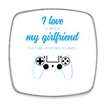 Gaming Love: Girlfriend Lets Me Play - Square fridge magnet - white - Front