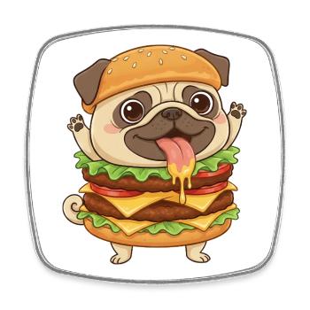 Mignon chien carlin Fast-food Cheeseburger - Magnet carré - blanc - Devant