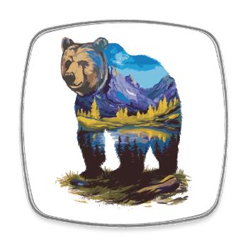 Wander Bär Berge See Retro Natur Design - Viereckiger Kühlschrankmagnet - Weiß - Vorne