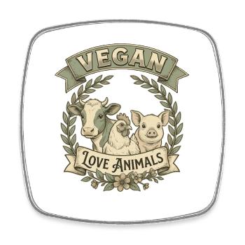 Vegan Love Animals – Retro Animal Love Design - Square fridge magnet - white - Front