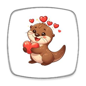 Cute Otter with Heart Valentine's Day Cartoon - Square fridge magnet - white - Front