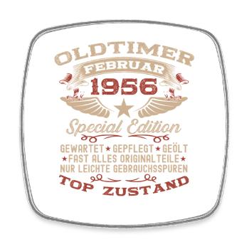 75th Birthday Oldtimer February Vintage 1956 - Square fridge magnet - white - Front