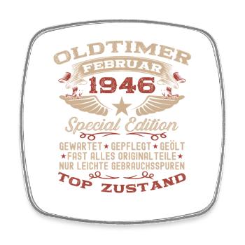 80th Birthday Oldtimer February Vintage 1946 - Square fridge magnet - white - Front