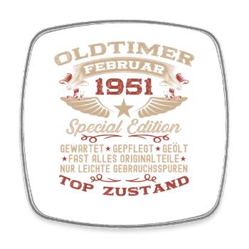 77th Birthday Oldtimer February Vintage 1951 - Square fridge magnet - white - Front