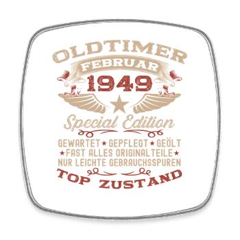 77th Birthday Oldtimer February Vintage 1949 - Square fridge magnet - white - Front