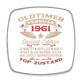 65th Birthday Oldtimer February Vintage 1961 - Square fridge magnet - white - Front