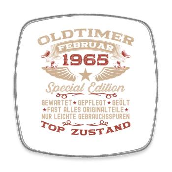 61st Birthday Oldtimer February Vintage 1965 - Square fridge magnet - white - Front