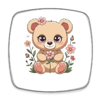 Cuddly bear with flowers - Square fridge magnet - white - Front