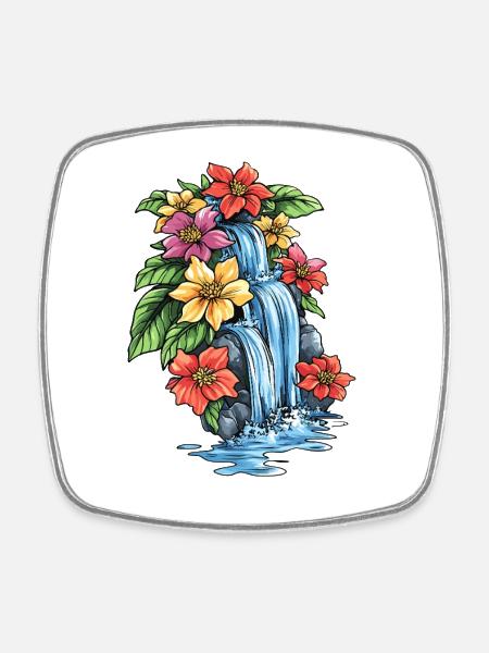 Hibiscus de la cascade tropicale - Magnet carré - blanc