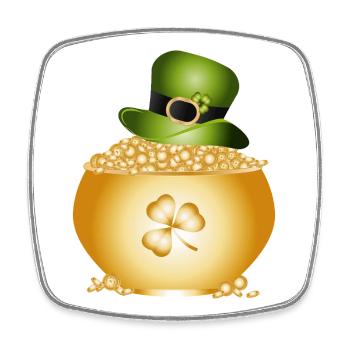 Pot doré avec trèfle et chapeau vert - Magnet carré - blanc - Devant
