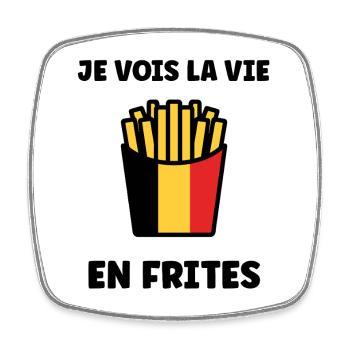Belgische Pommes Flagge-Grafik - Viereckiger Kühlschrankmagnet - Weiß - Vorne