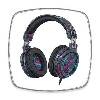 Retro Headphones Techno DJ 90s Music Style - Square fridge magnet - white - Front