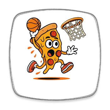 Pizza Slam Dunk Caricature - Square fridge magnet - white - Front