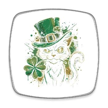 Ronronnement de chat vert avec trèfle - Magnet carré - blanc - Devant