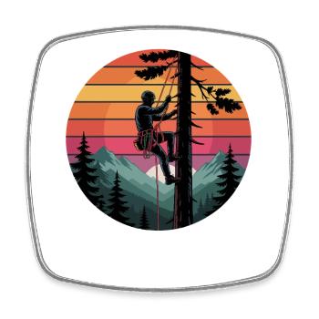 Climber in sunset forest landscape - Square fridge magnet - white - Front