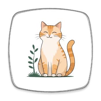 Cheerful Orange Cat in Green - Square fridge magnet - white - Front