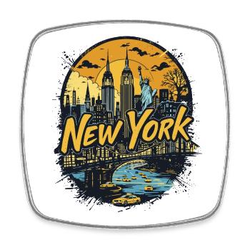 New York City Skyline Liberty Retro Abzeichenkunst - Viereckiger Kühlschrankmagnet - Weiß - Vorne