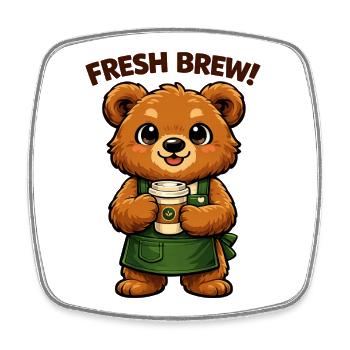 Kaffee Bär Barista - Viereckiger Kühlschrankmagnet - Weiß - Vorne