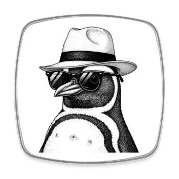 Penguin with hat and sunglasses - Square fridge magnet - white - Front