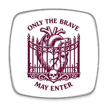 Only the brave may enter - Gothic Fence with Heart - Square fridge magnet - white - Front