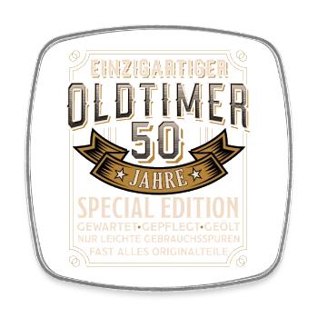 Oldtimer 50 Jahre Spezialedition - Viereckiger Kühlschrankmagnet - Weiß - Vorne