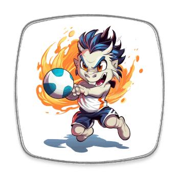 Coup de pied de football du Dragon de Flamme - Magnet carré - blanc - Devant