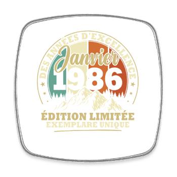 Vintage January 1986 Vintage Birthday Gift - Square fridge magnet - white - Front