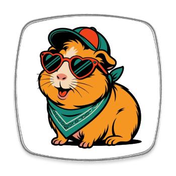Guinea pig with heart glasses & bandana - Square fridge magnet - white - Front