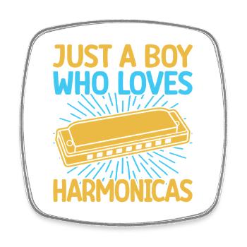 Funny Harmonica Player Just A Boy Who Loves - Viereckiger Kühlschrankmagnet - Weiß - Vorne