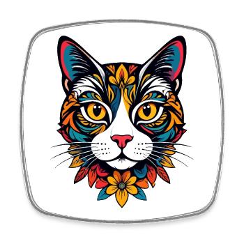 Bunter Katzenkopf mit floralem Muster Katze Motiv - Viereckiger Kühlschrankmagnet - Weiß - Vorne