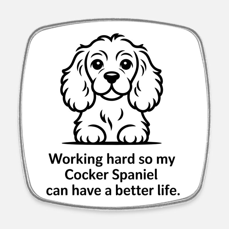 Funny Cocker Spaniel Dog - Working Hard for my - Square fridge magnet - white