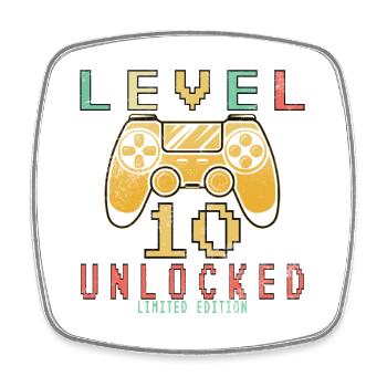 Level 10 Unlocked Zocker 10 Geburtstag Geschenk - Viereckiger Kühlschrankmagnet - Weiß - Vorne