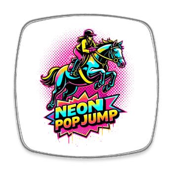 Neon Pop Jump – Riding Jumping Horse - Square fridge magnet - white - Front