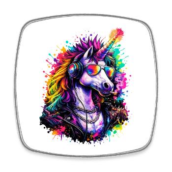 Cooles Einhorn DJ mit Kopfhörern - Viereckiger Kühlschrankmagnet - Weiß - Vorne