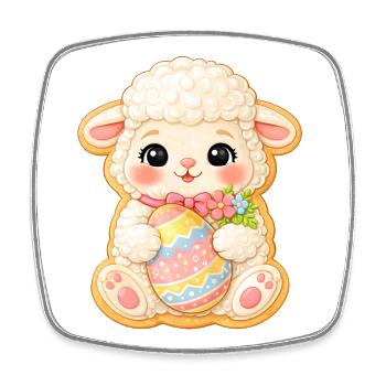 Cookie motif Easter lamb with colorful egg and flowers - Square fridge magnet - white - Front
