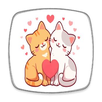 Kawaii Cat Duo Hearts - Square fridge magnet - white - Front