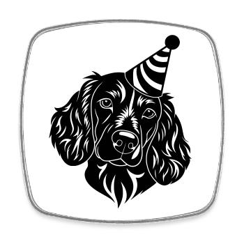Dog with party hat - Square fridge magnet - white - Front