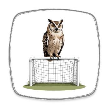 Owl on Goal Frame – Night Game - Square fridge magnet - white - Front