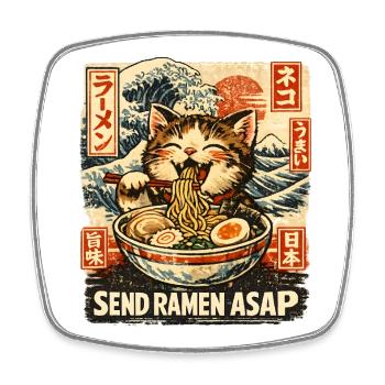 Ramen Nouilles, Amoureux des Chats, Kats Kawaii Rétro - Magnet carré - blanc - Devant