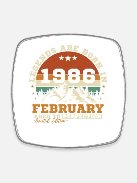 Février 1986 Vintage Retro Cadeau d'anniversaire - Magnet carré - blanc