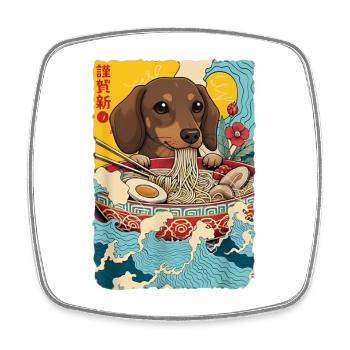 Japanische Ramen Dackel Nudelschale Anime Otaku - Viereckiger Kühlschrankmagnet - Weiß - Vorne