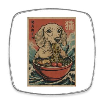 Japanische Ramen Dackel Nudelschale Anime Otaku - Viereckiger Kühlschrankmagnet - Weiß - Vorne