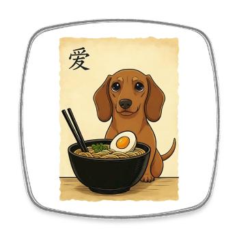 Japanische Ramen Dackel Nudelschale Anime Otaku - Viereckiger Kühlschrankmagnet - Weiß - Vorne