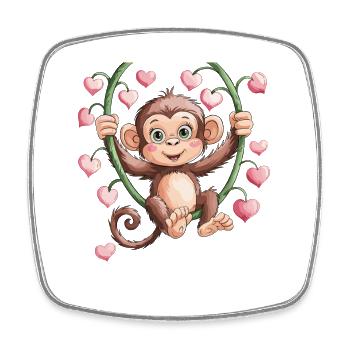 Cute baby monkey with heart motif for children - Square fridge magnet - white - Front