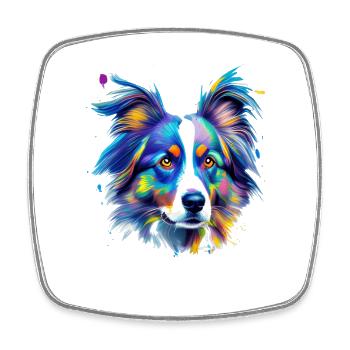 Australian Shepherd Aussie Colourful Dog Portrait - Square fridge magnet - white - Front
