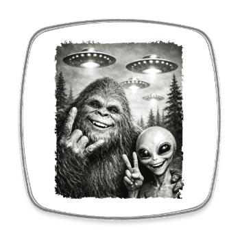 Bigfoot Alien Rocker, Rock Musik, Rock Hand, UFO - Viereckiger Kühlschrankmagnet - Weiß - Vorne