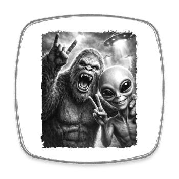 Bigfoot Alien Rocker, Rock Musik, Rock Hand, UFO - Viereckiger Kühlschrankmagnet - Weiß - Vorne