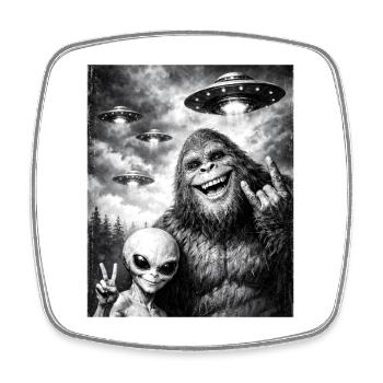 Bigfoot Alien Rocker, Rock Musik, Rock Hand, UFO - Viereckiger Kühlschrankmagnet - Weiß - Vorne
