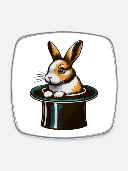 Le lapin au haut-de-forme - Magnet carré - blanc