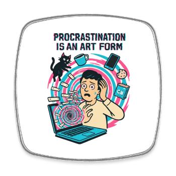 Prokrastination: Die Kunst der Remote-Arbeit und des Rushes - Viereckiger Kühlschrankmagnet - Weiß - Vorne
